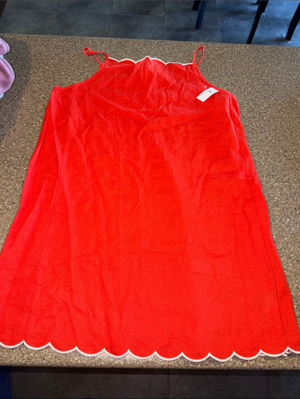 Old Navy Red Scallop-Trim Linen Blend Dress